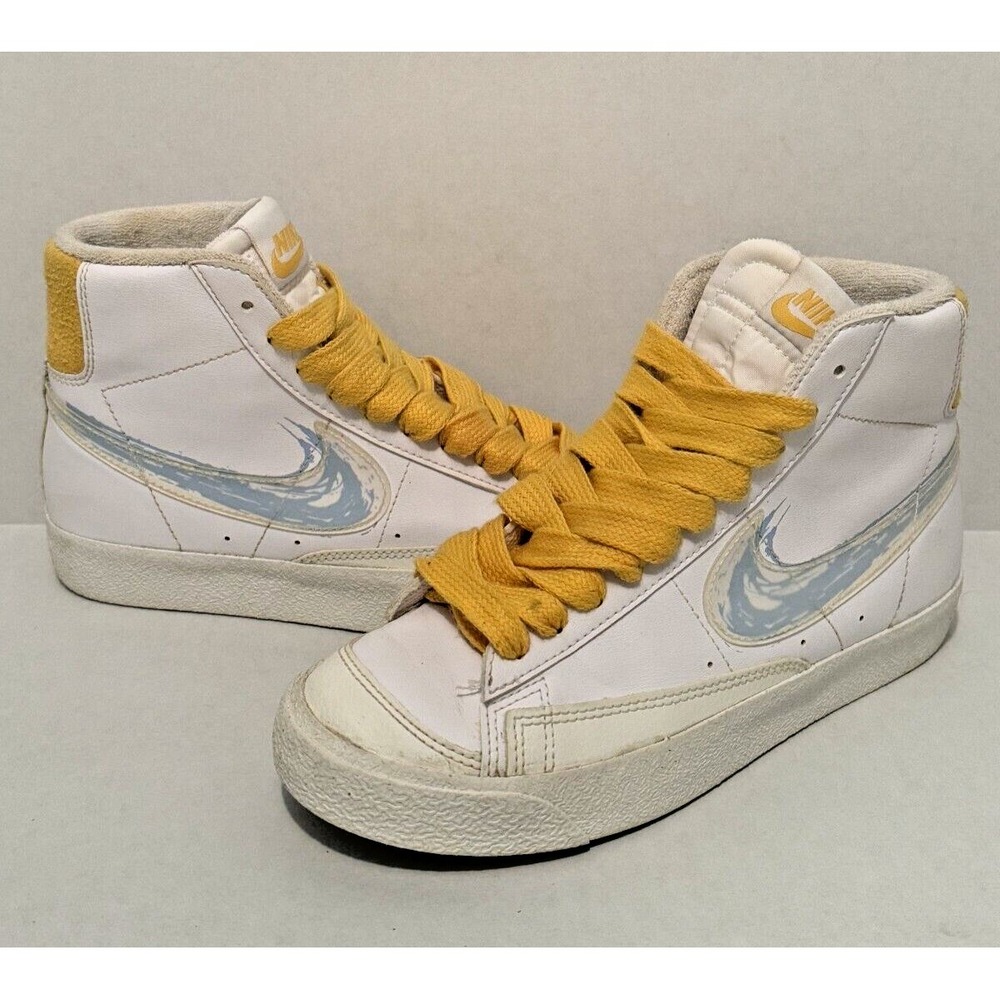 Nike Blazer Mid 77 White Trainers Size US 5Y Leather Blue Paint Brush DX3070-100